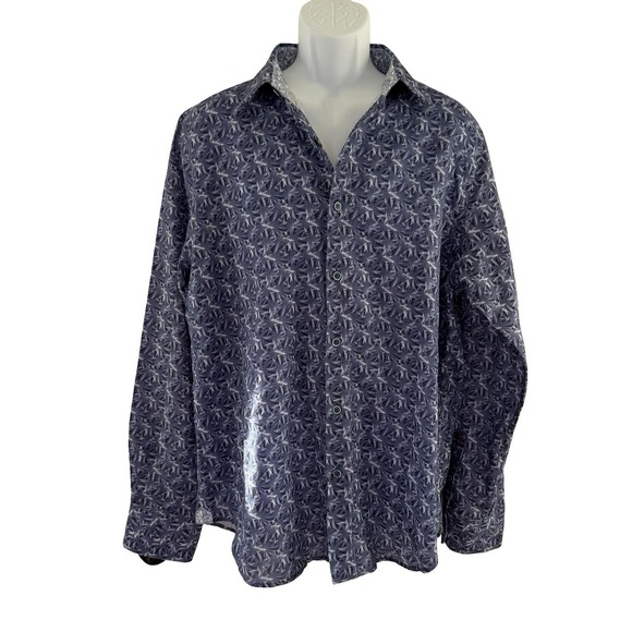 Robert Graham Shirt Mens XL Blue Classic Fit Linen Blend Long Sleeve Button Up - Picture 7 of 16